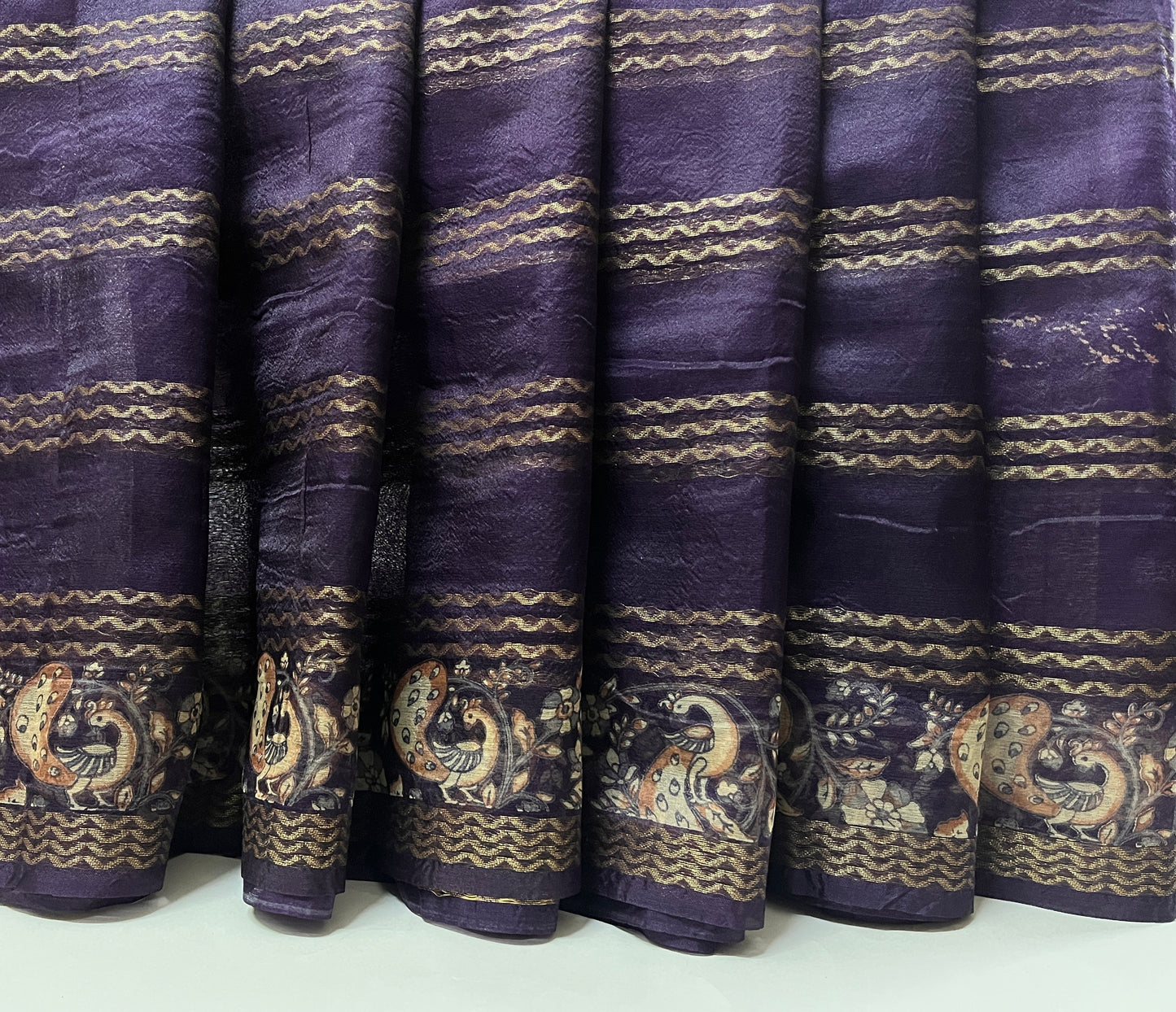 Ks 200 - Royal Purple Saree with Gold Stripe Weaving & Artistic Border