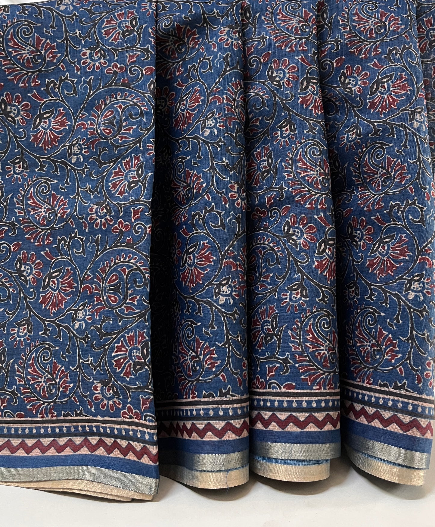 Ks 154 - Indigo Blue Kalamkari Style Printed Saree