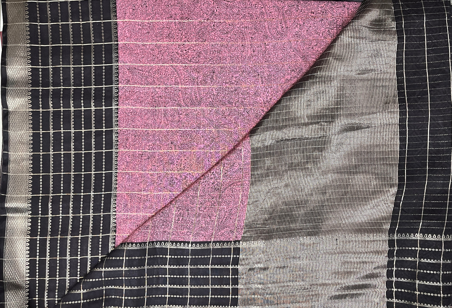 Ks 185 - Pink Printed Saree with Elegant Black Border