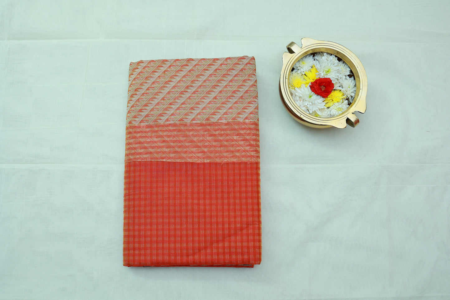 KS96 - Rust red handwoven cotton saree
