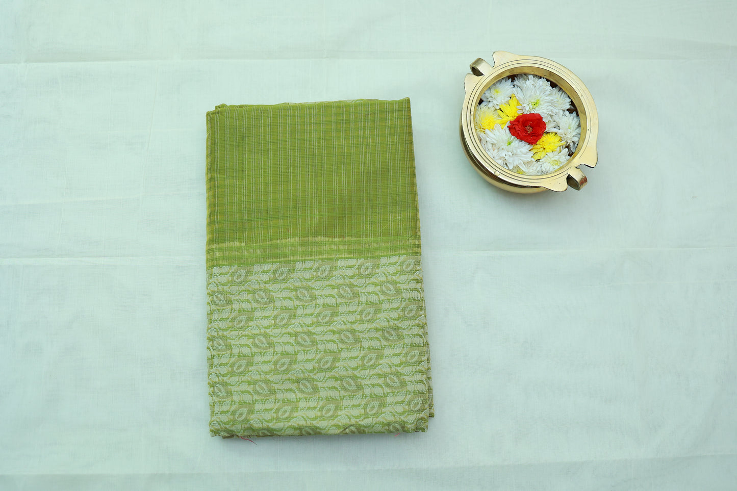 KS72 - Pale Green Fancy cotton saree