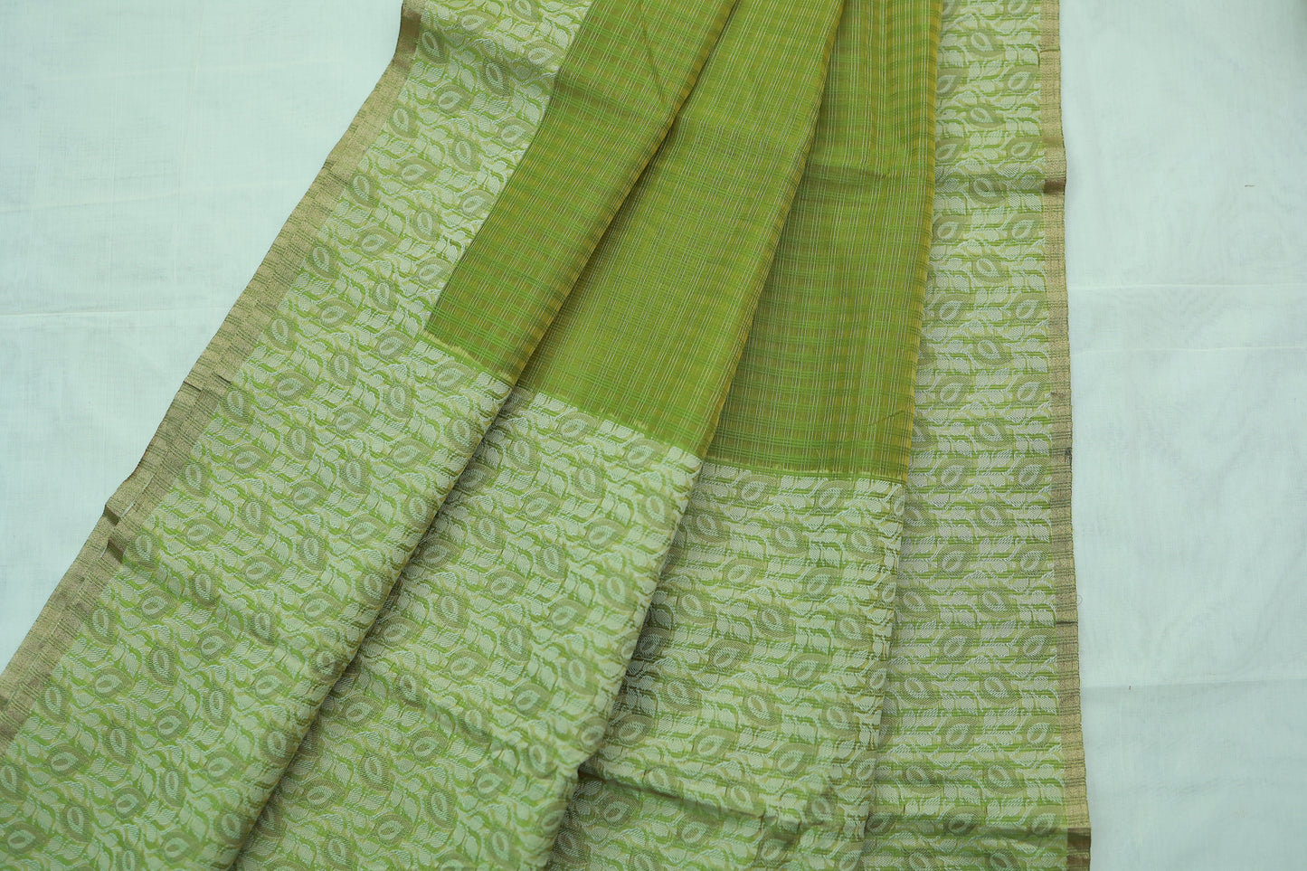 KS72 - Pale Green Fancy cotton saree
