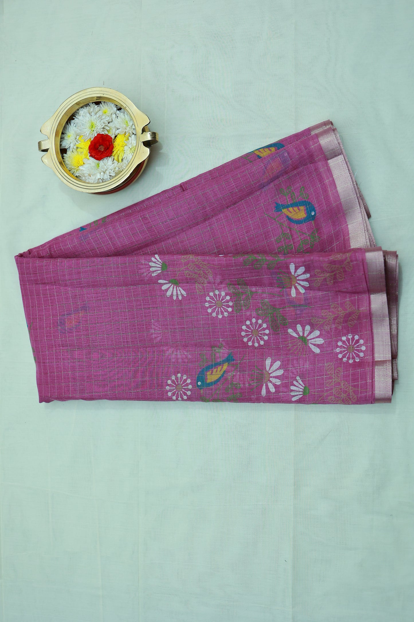 KS94 - Deep pink handwoven linen saree