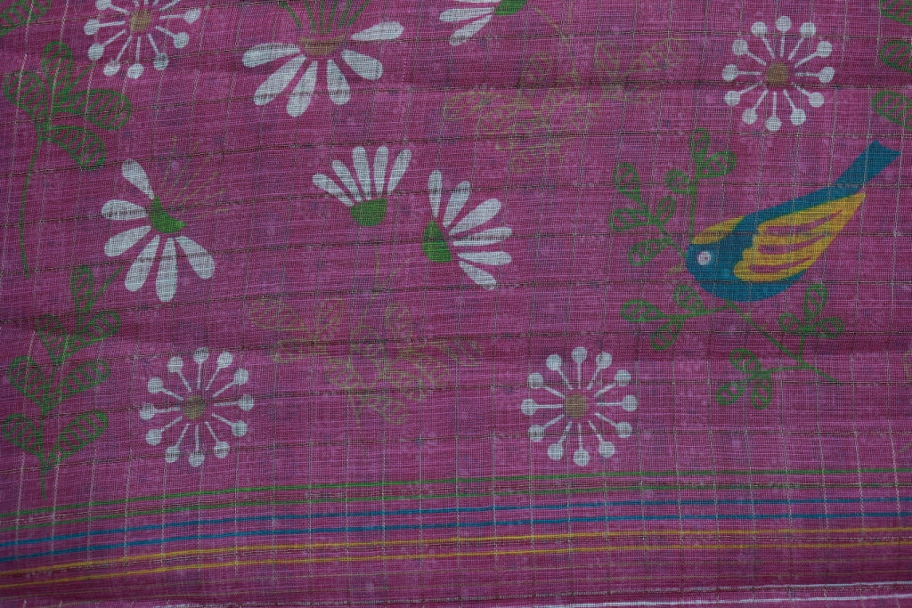 KS94 - Deep pink handwoven linen saree