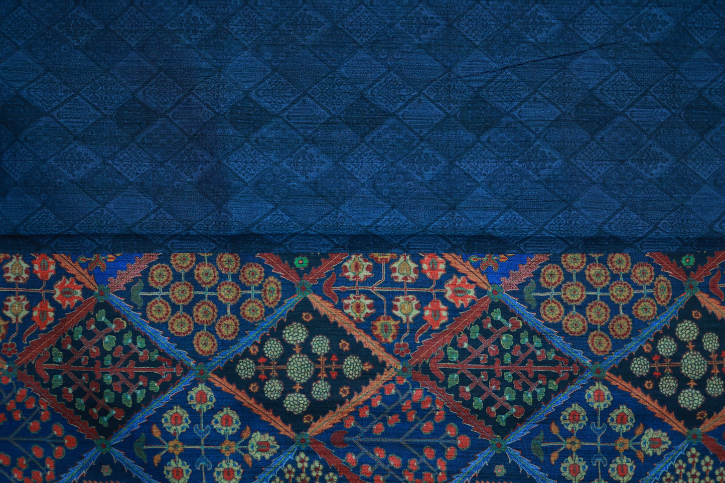 KS80 - Navy blue saree with multicolor print and threadwork