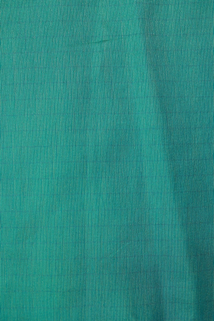 KS70 - Teal Green Handloom Cotton Saree with Subtle Striped Weave