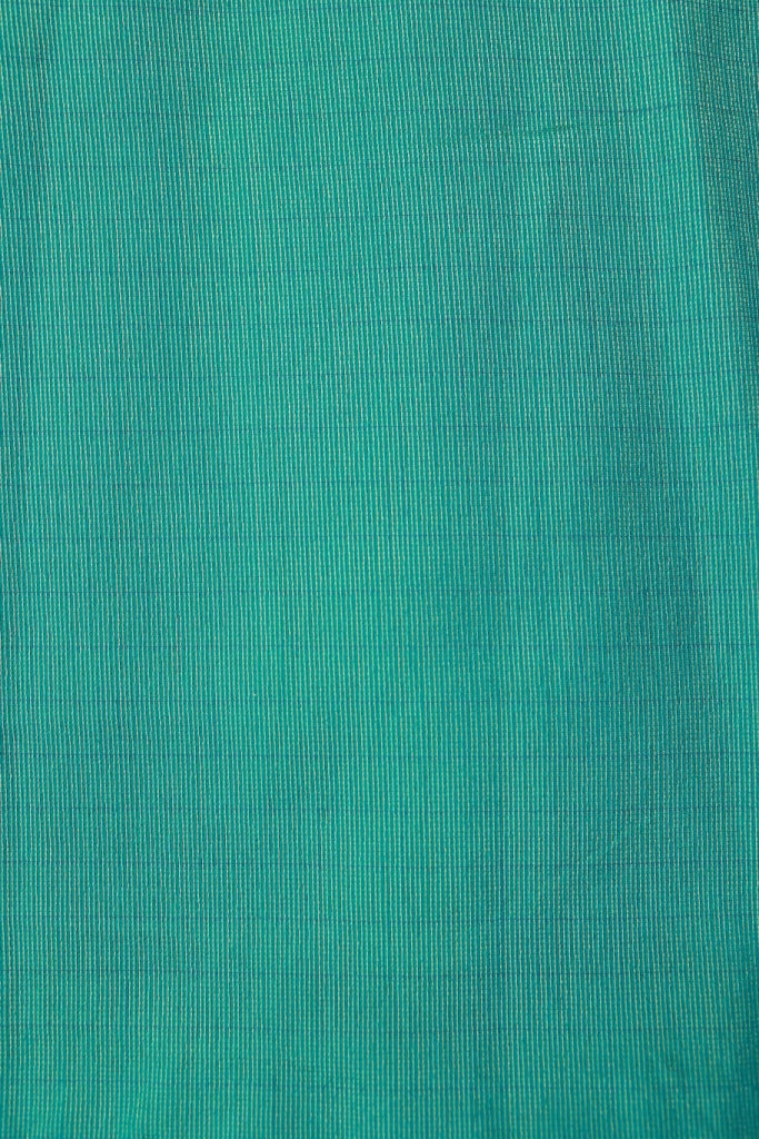 KS70 - Teal Green Handloom Cotton Saree with Subtle Striped Weave