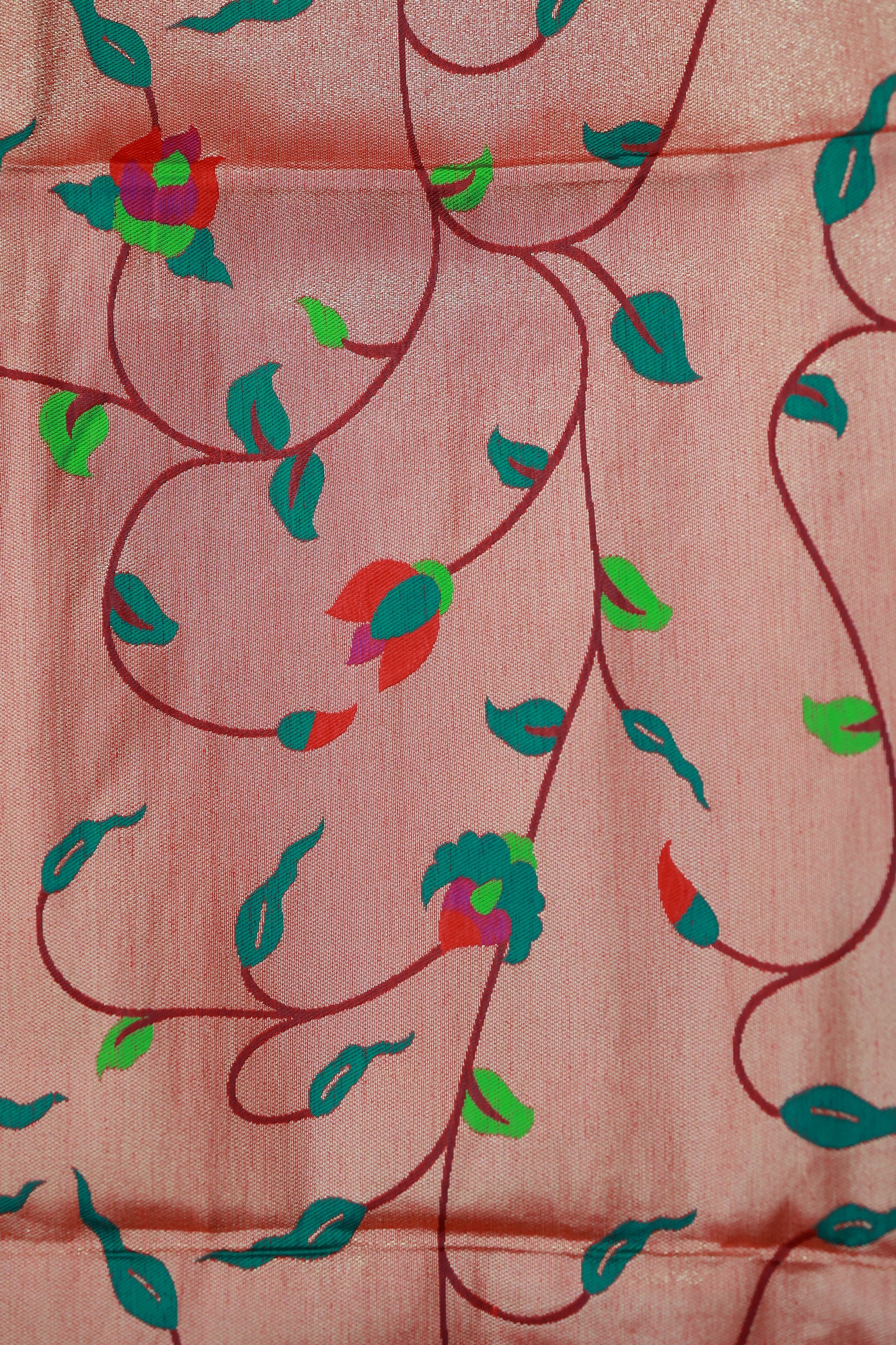 KS71 - Red Silk Cotton Saree with Colorful Floral and Parrot Motifs