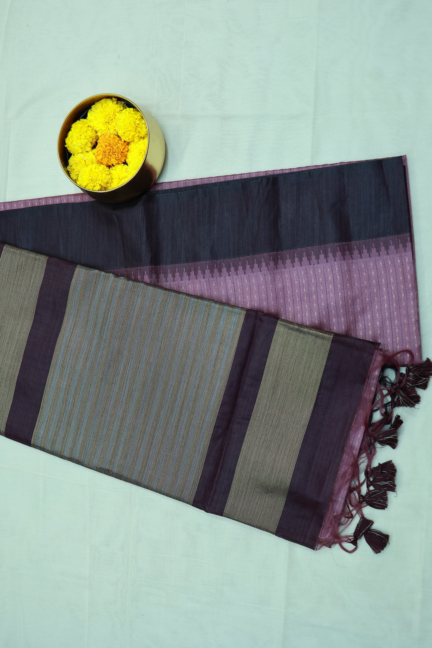 KS83 - Deep violet and muted gold saree