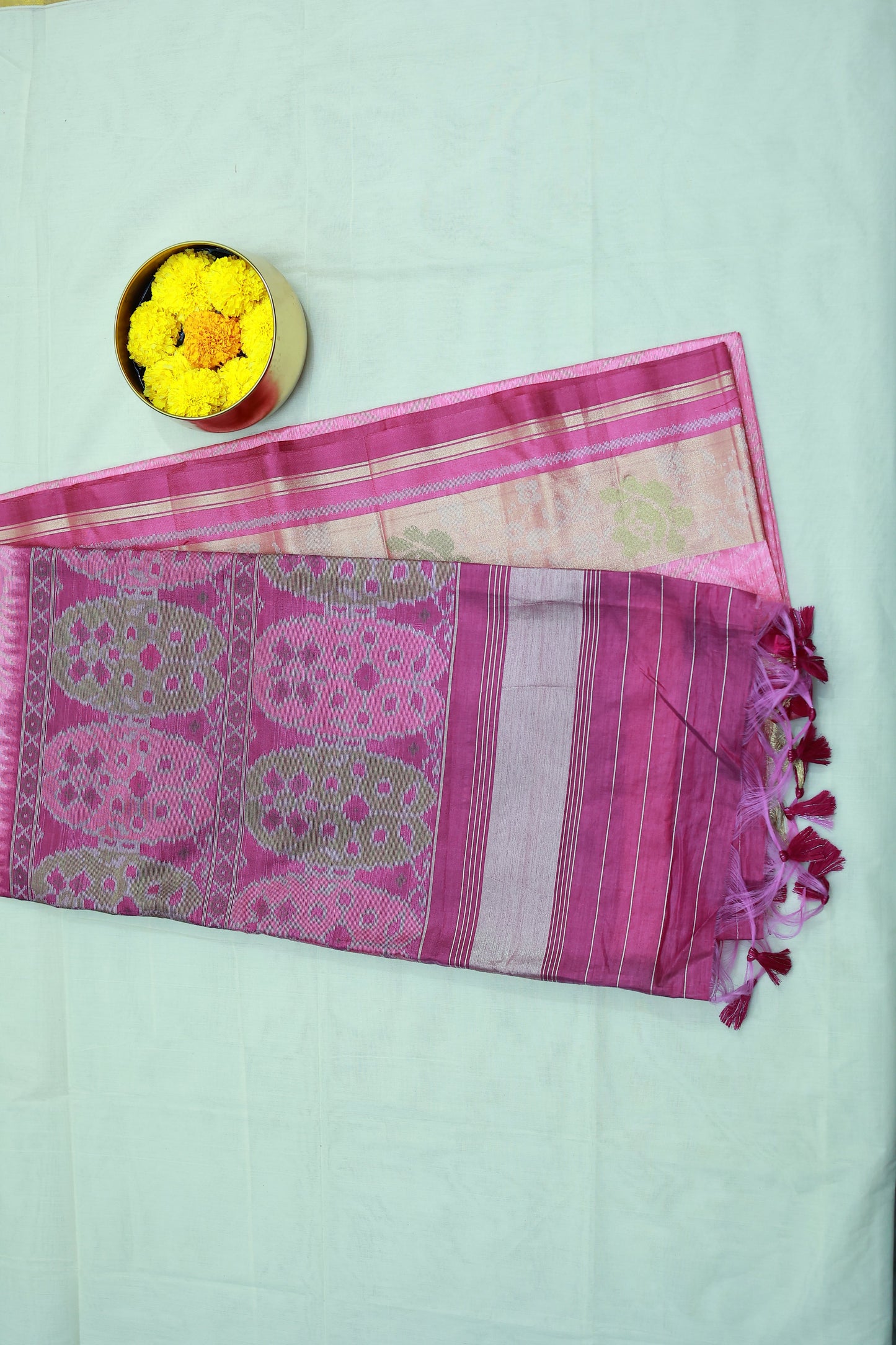 KS86 - Rani Shobhika – Pink & Beige Woven Silk Saree
