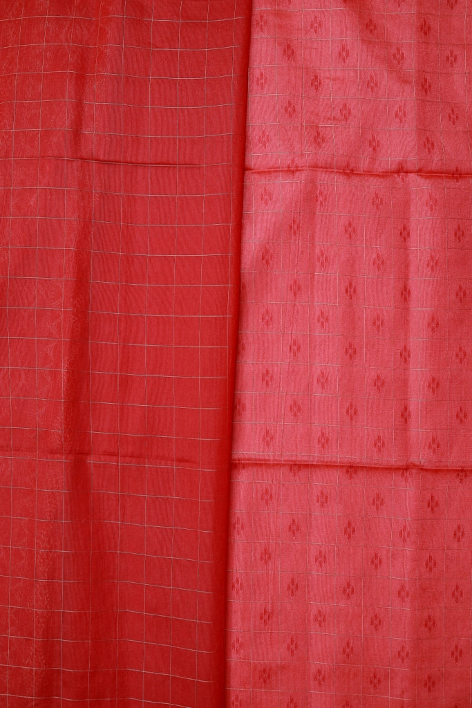 KS85 - Pinkish red with chilli red pallu Semi Tussar Sarees