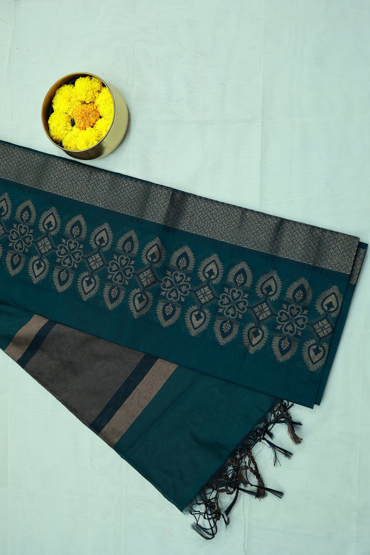 KS89 - Deep teal green Fancy cotton saree