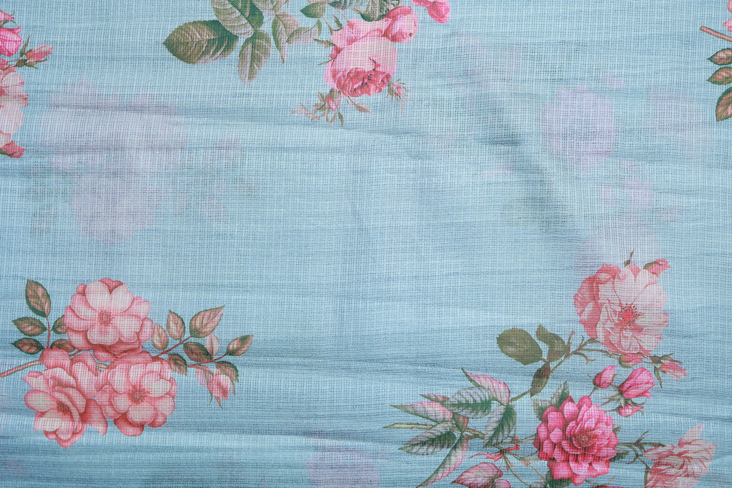 KS79 - Pastel blue linen cotton saree