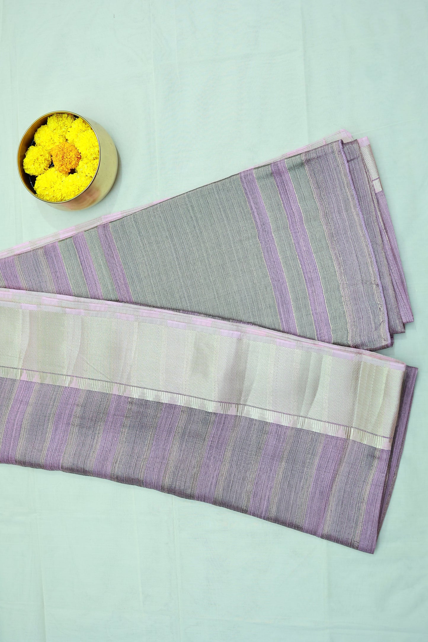 KS92 - Baby pink with silver border raw silk