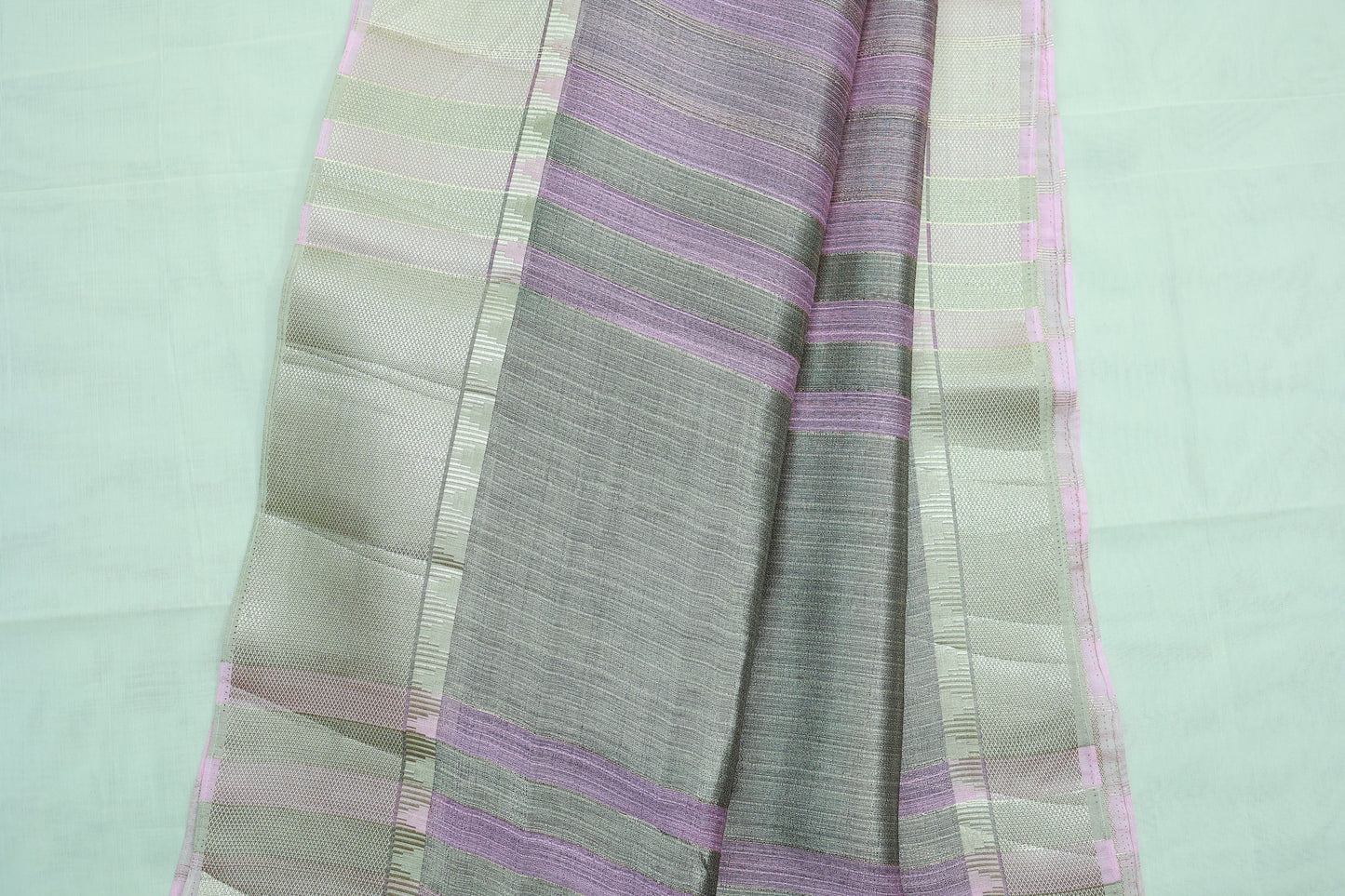 KS92 - Baby pink with silver border raw silk