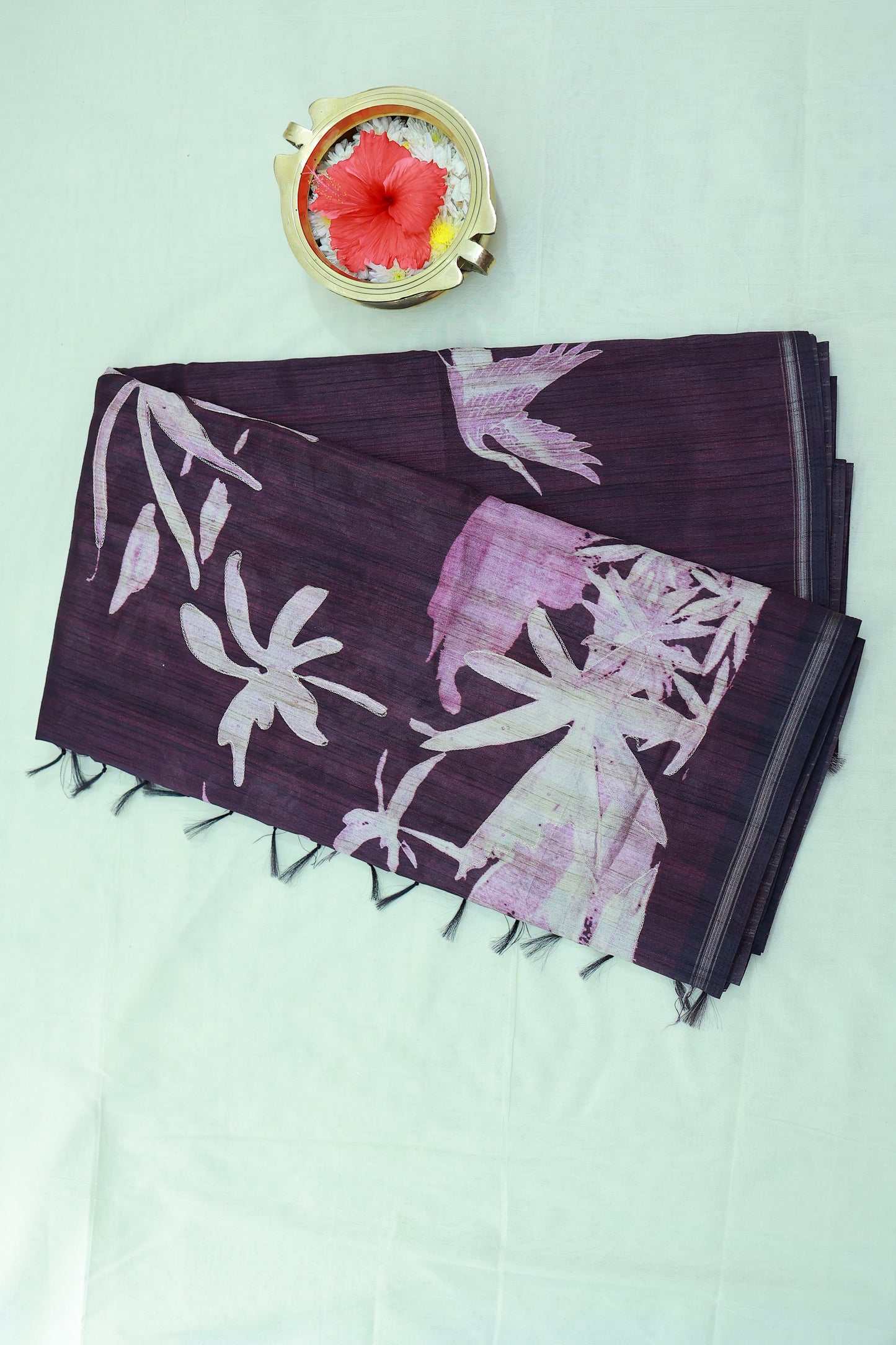 KS98 - Deep purple handwoven linen silk cotton blended saree