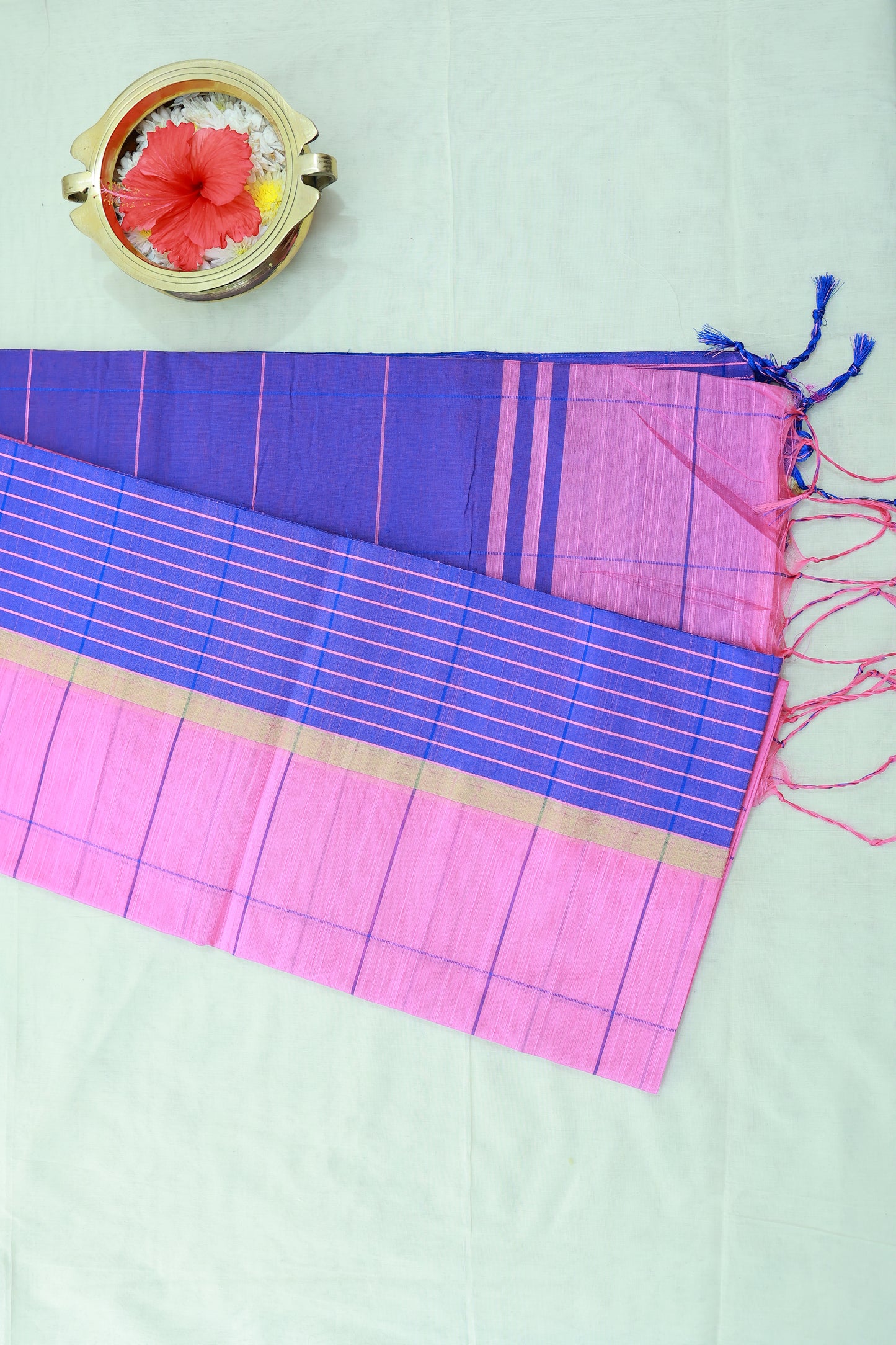 KS52 - Pink and royal blue silk blended cotton