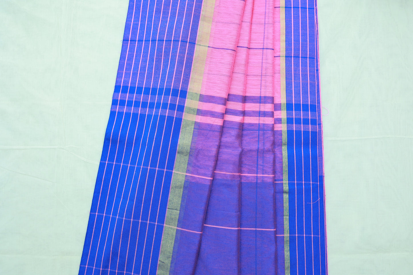 KS52 - Pink and royal blue silk blended cotton