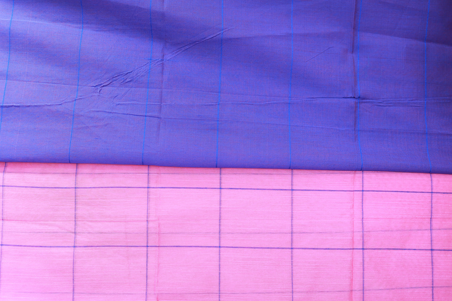 KS52 - Pink and royal blue silk blended cotton