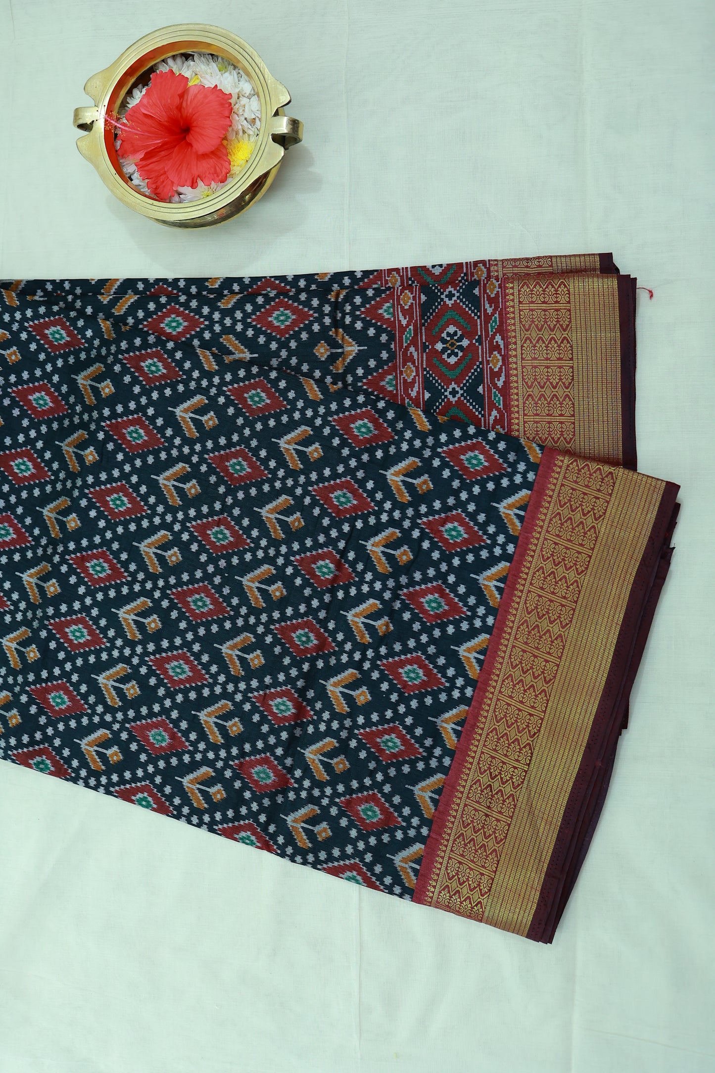 KS56 - Deep blue base multicolor saree