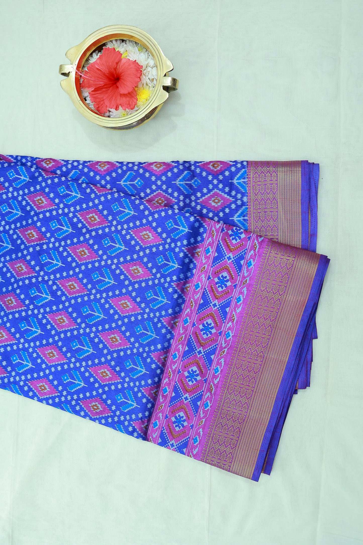 KS48 - Deep blue base multicolor saree