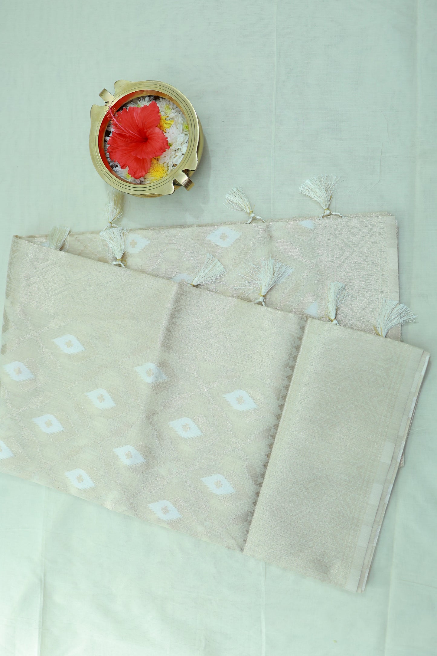 KS50 - Cream white silk blended saree