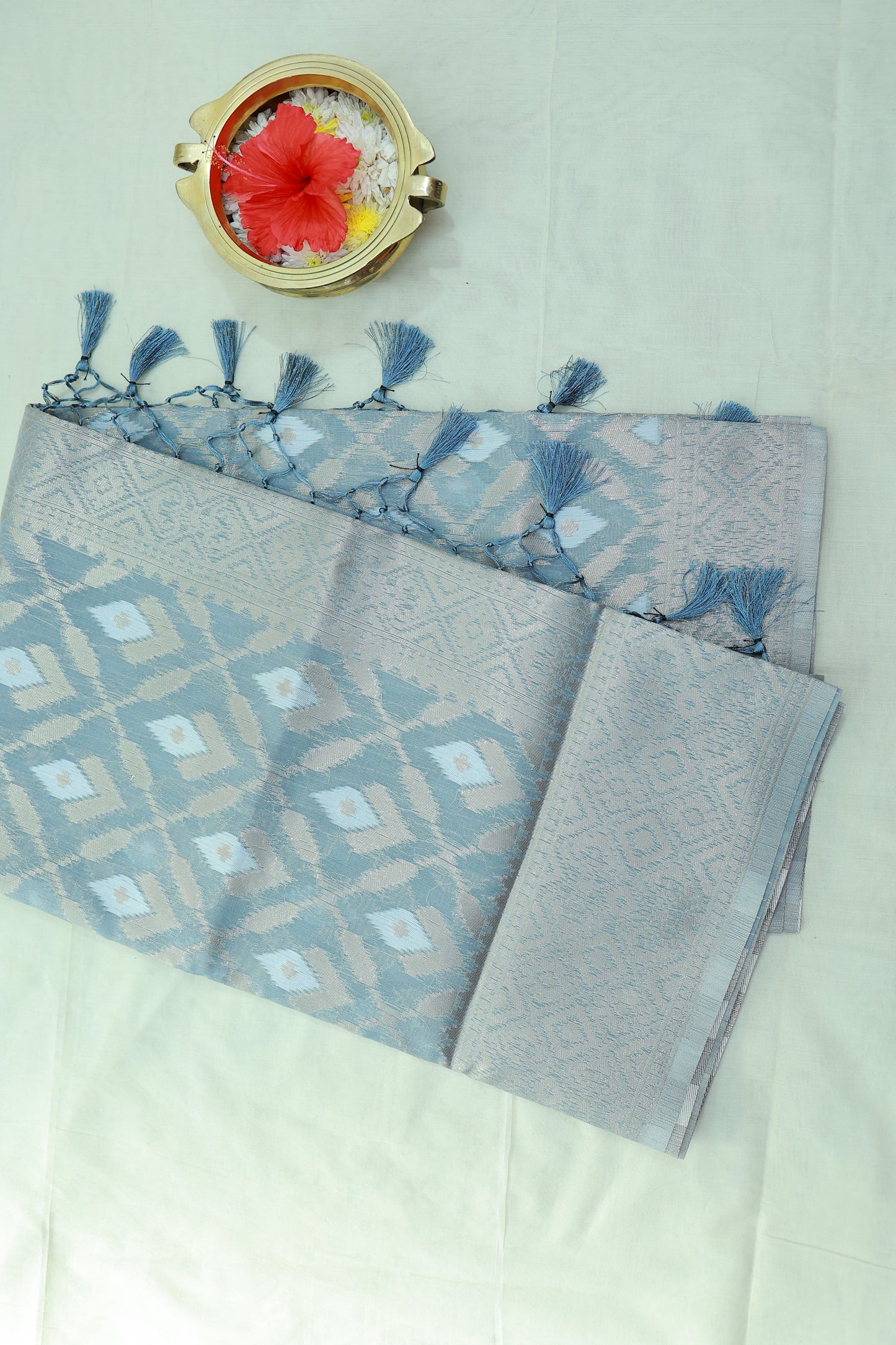 KS49 - Grayish blue silk blended saree