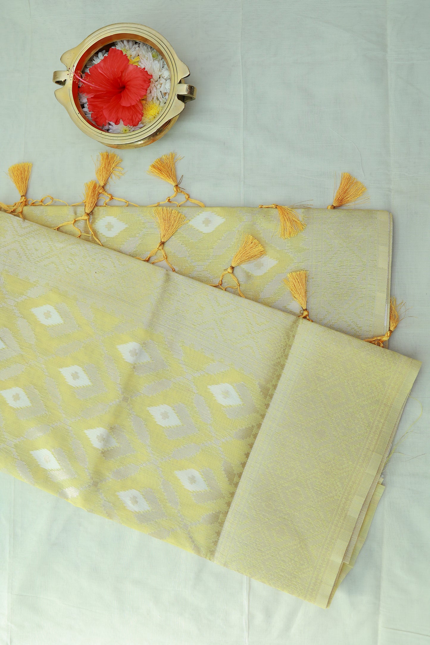 KS55 - Pale yellow silk blended saree