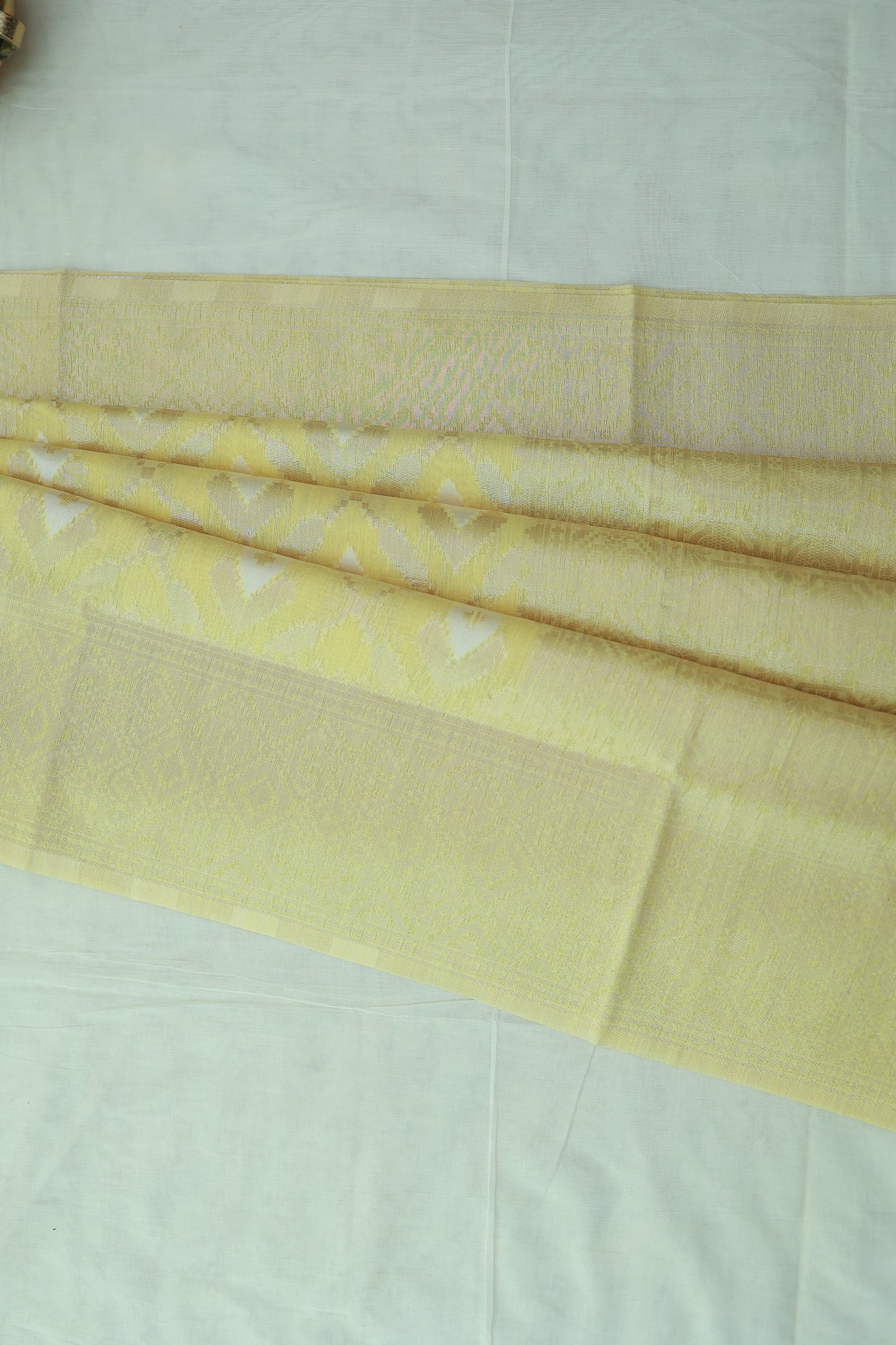KS55 - Pale yellow silk blended saree