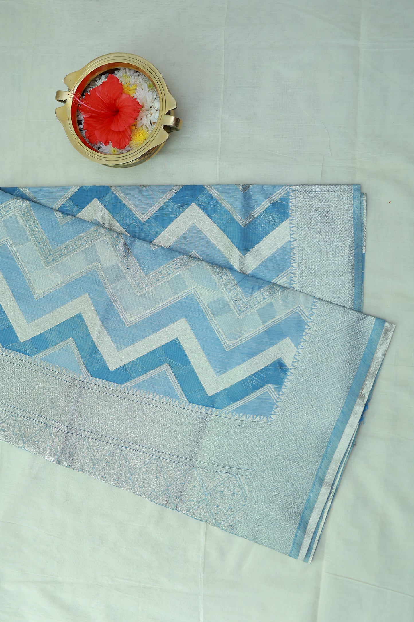 KS47 - Ice blue silk blended saree