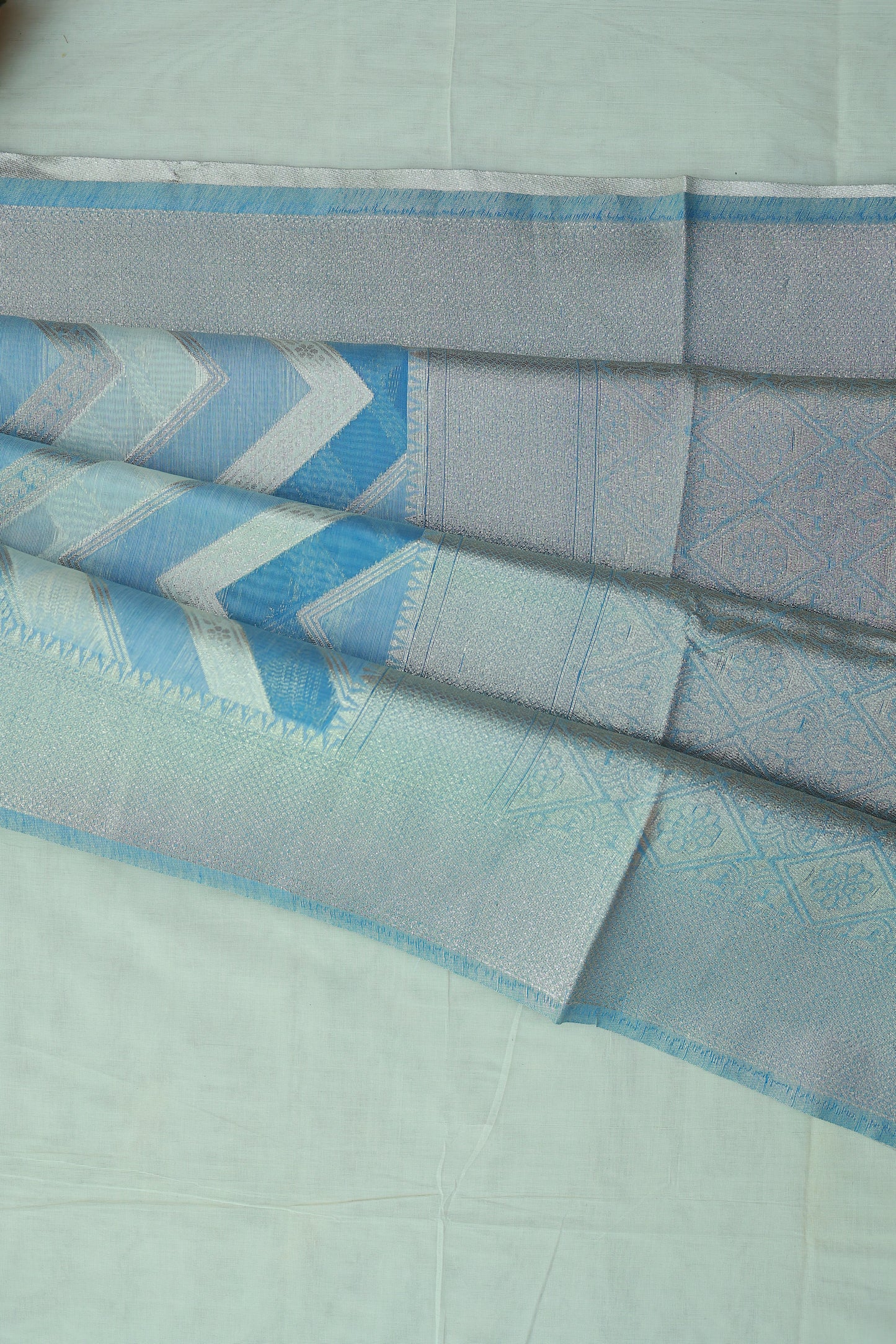 KS47 - Ice blue silk blended saree