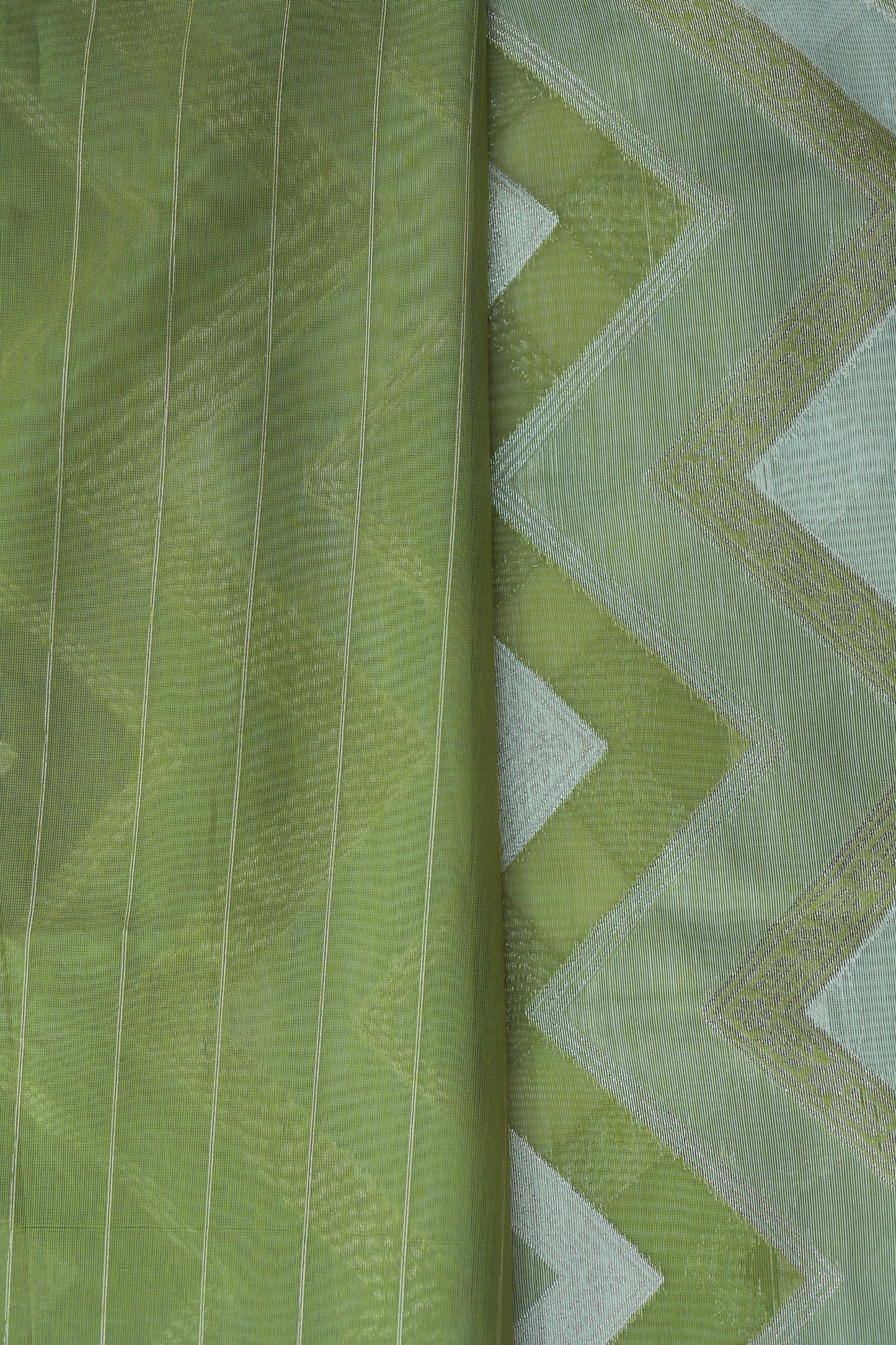 KS45 - Moss Green and White textured silk blended saree