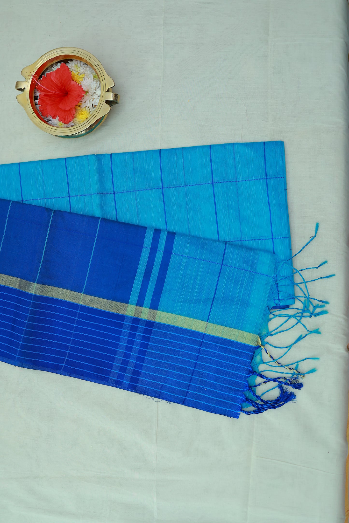 KS51 - Cobalt and Royal blue silk blended cotton