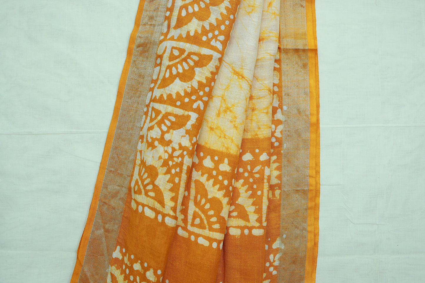 KS23 - Sunlit Mustard Shibori & Block Print Cotton Saree
