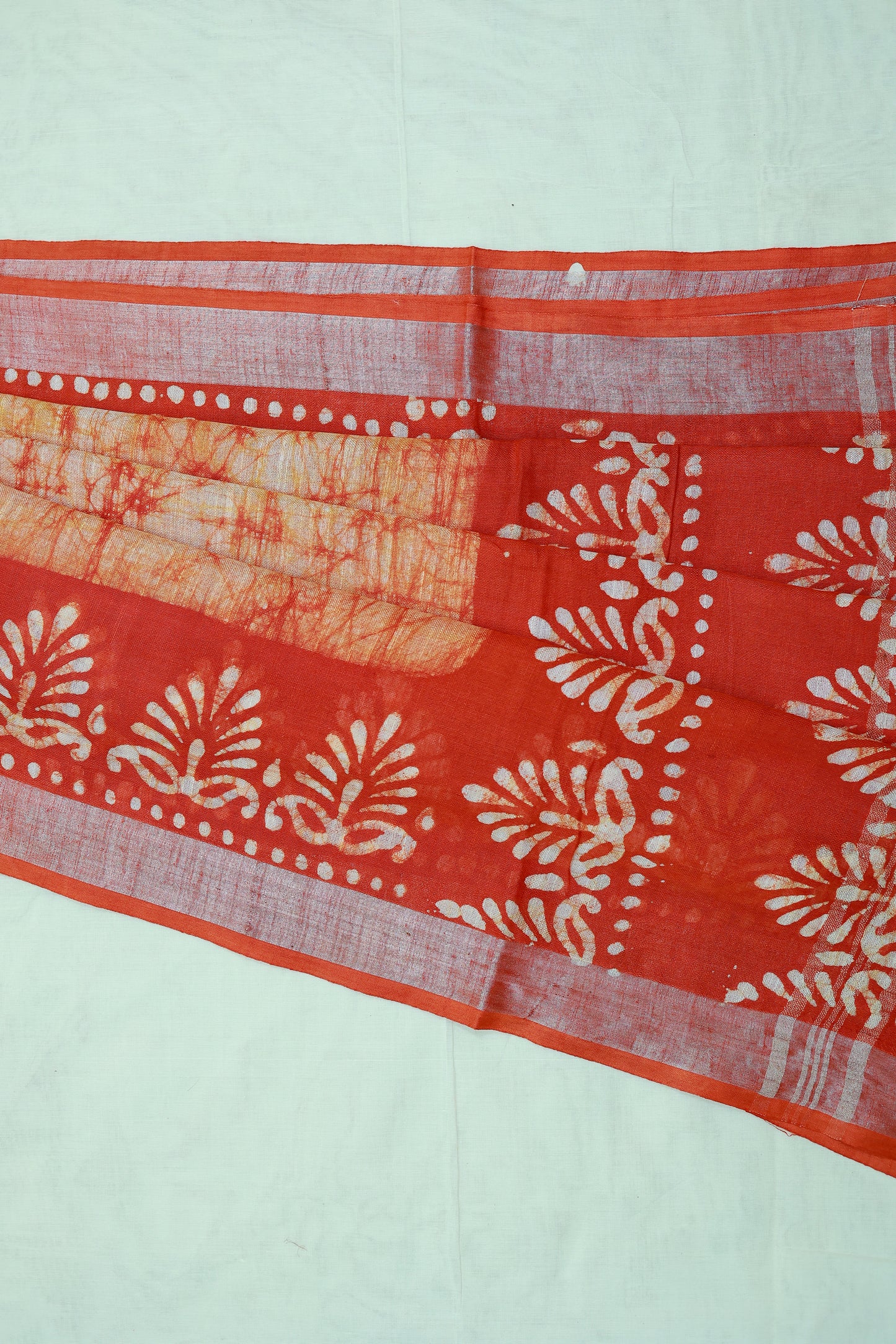 KS32 - Sunset Flame Shibori & Block Print Cotton Saree