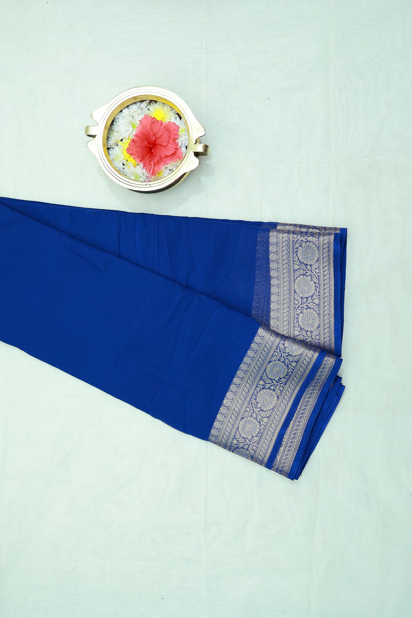 KS102 Royal Blue Semi-Crepe Zari Woven Saree