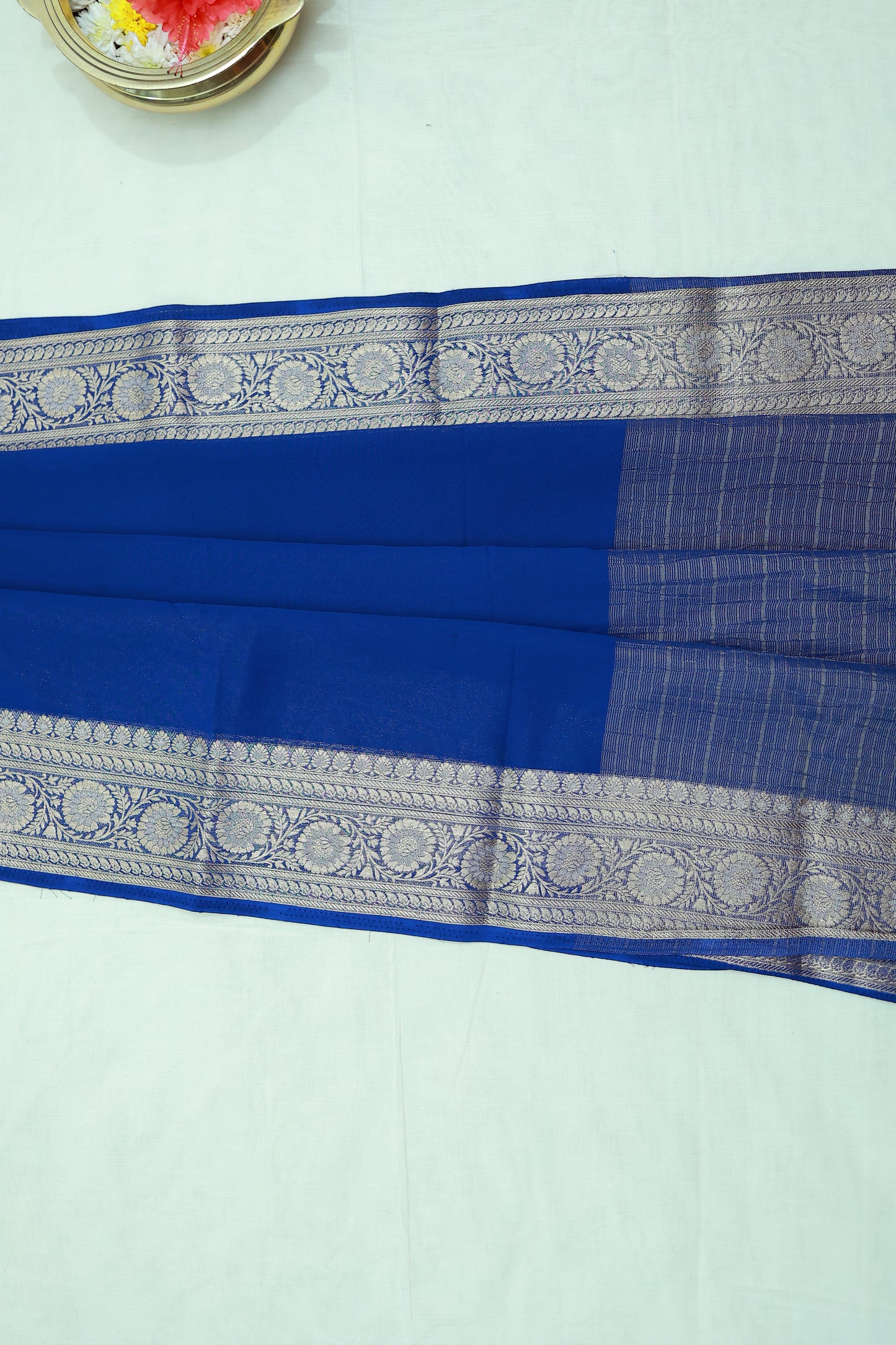 KS102 Royal Blue Semi-Crepe Zari Woven Saree