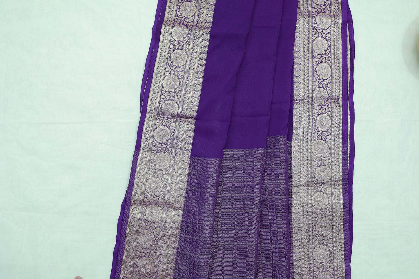 KS101 Purple Banarasi Saree with Silver Zari Border