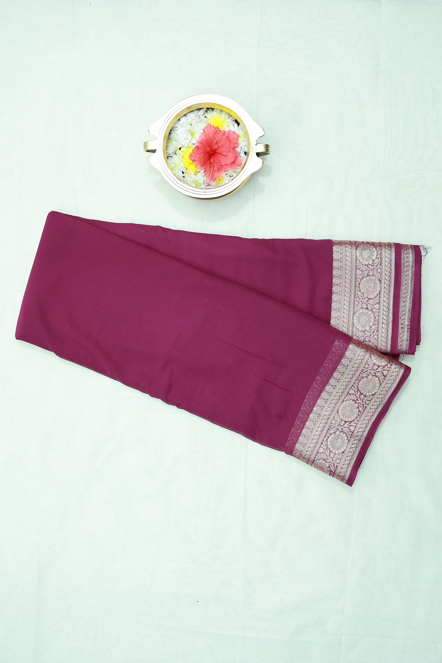 KS100 Magenta Banarasi Saree with Silver Zari Border
