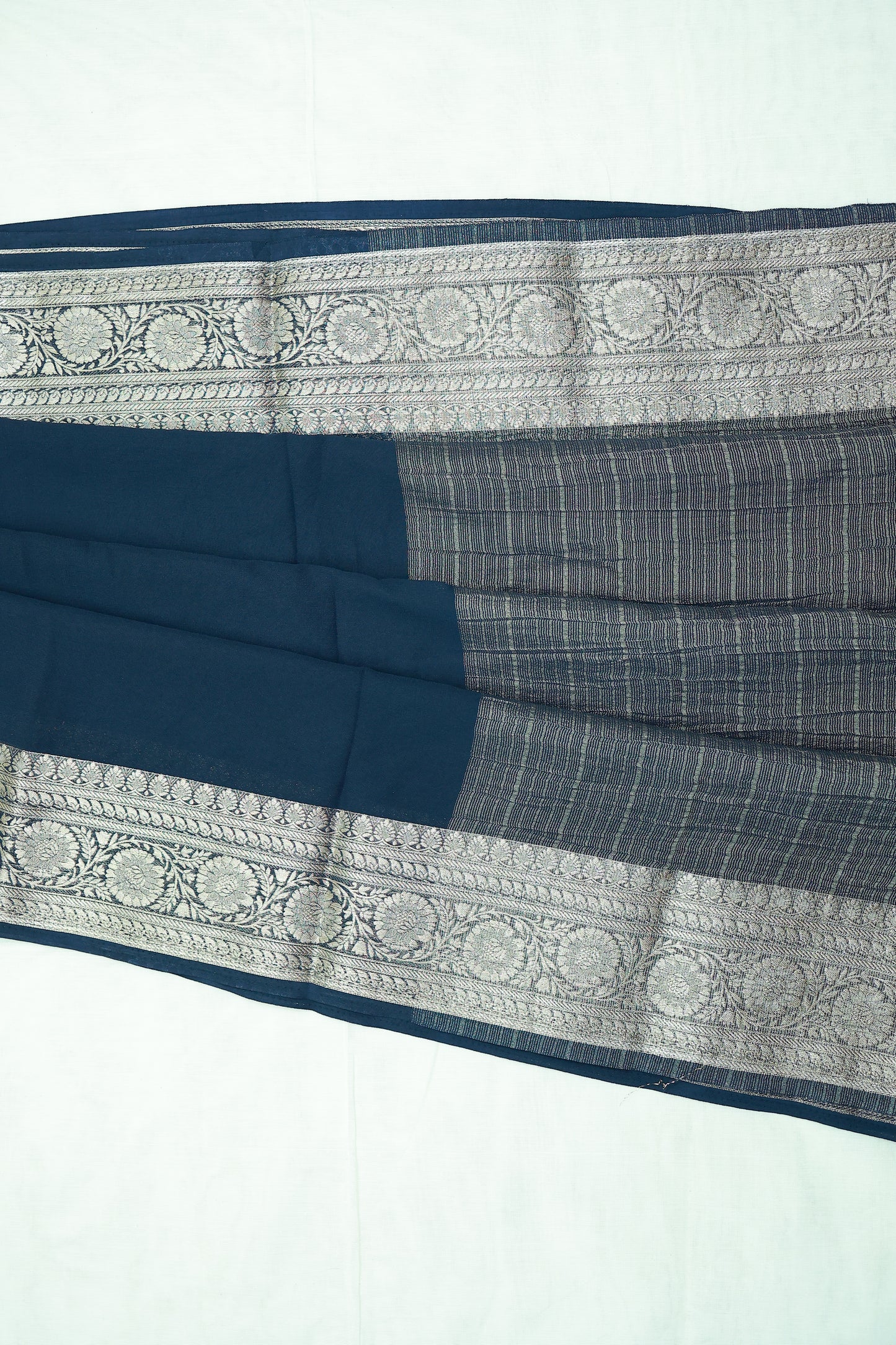 KS103 - Midnight Blue Semi-Crepe Zari Saree