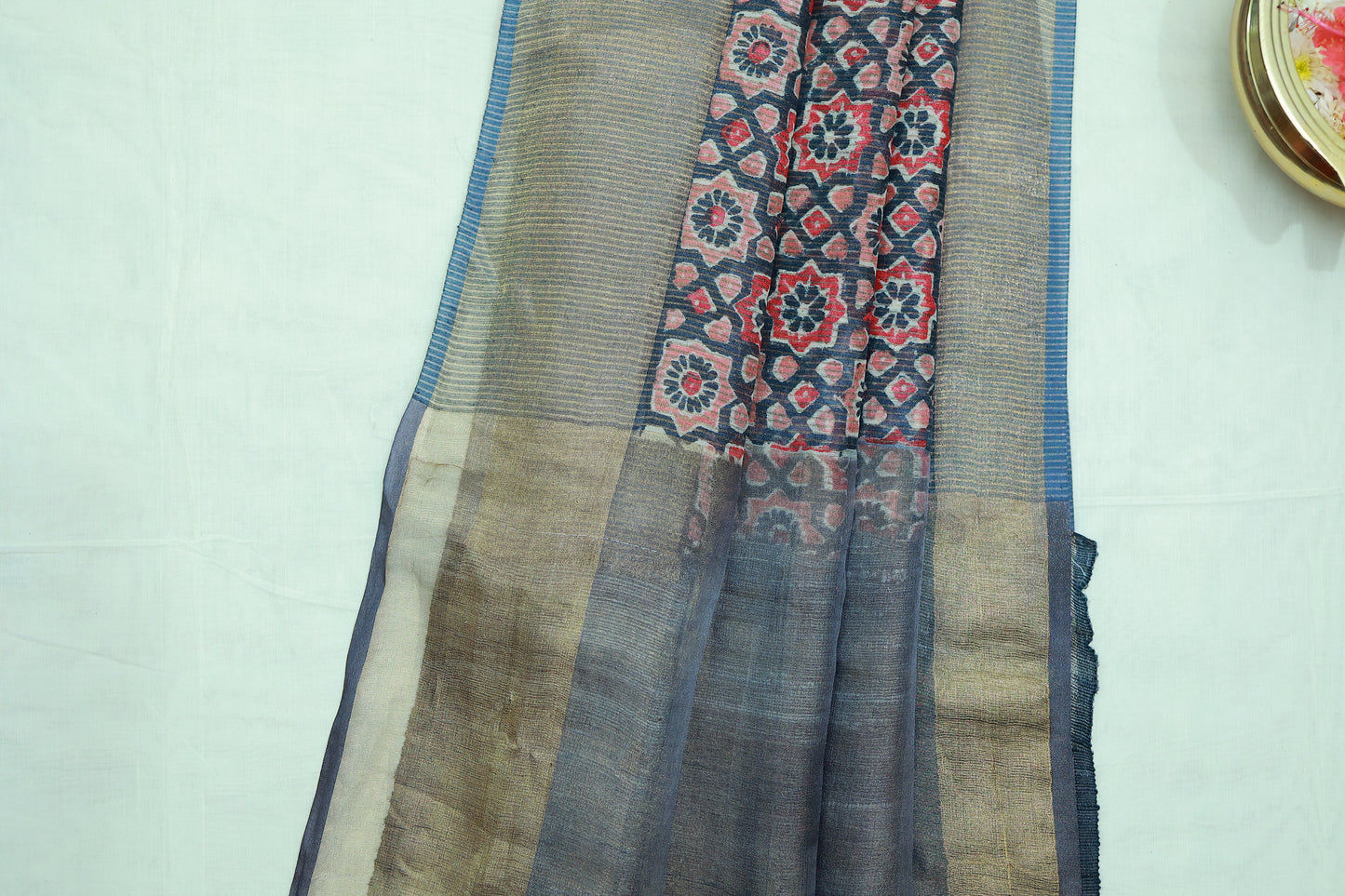 KS110 - Deep blue multicolor Tussar Sarees