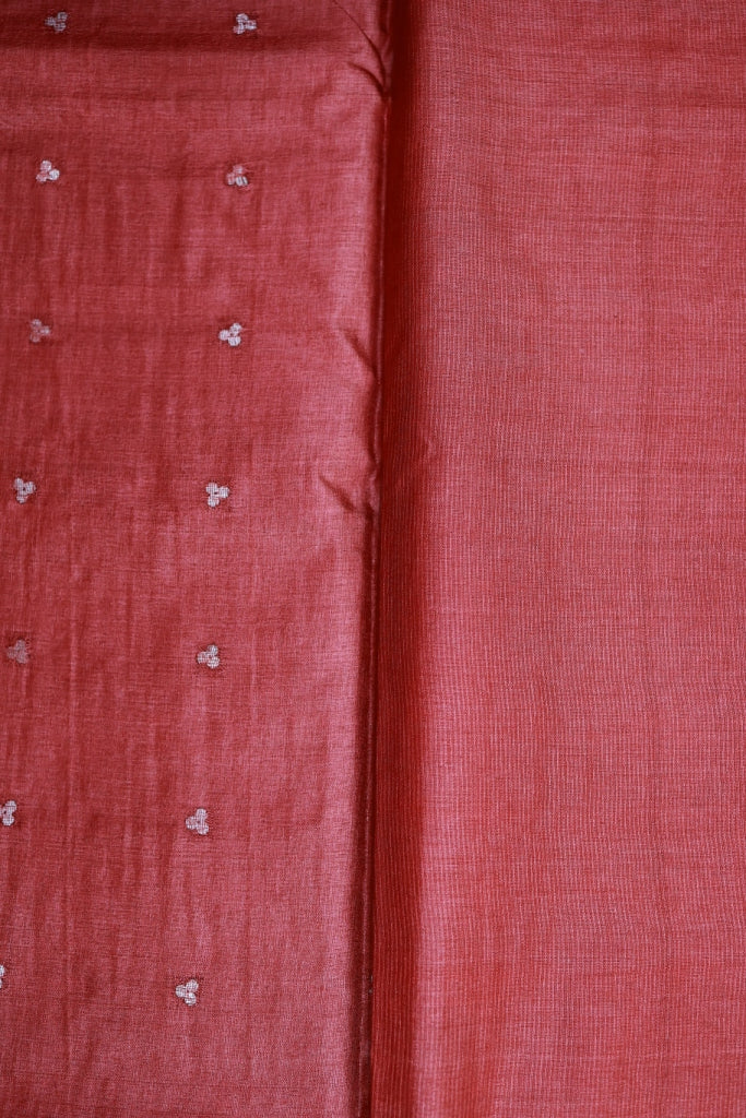 KS108 - Rustic red Tussar Saree with mild threadwork