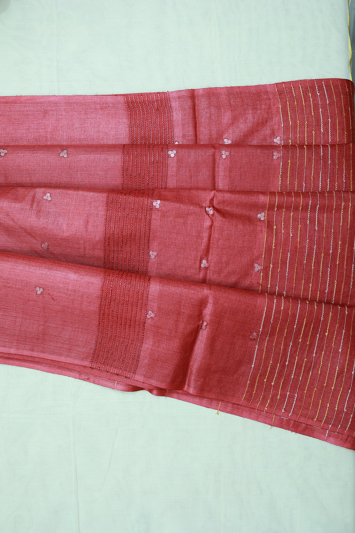 KS108 - Rustic red Tussar Saree with mild threadwork