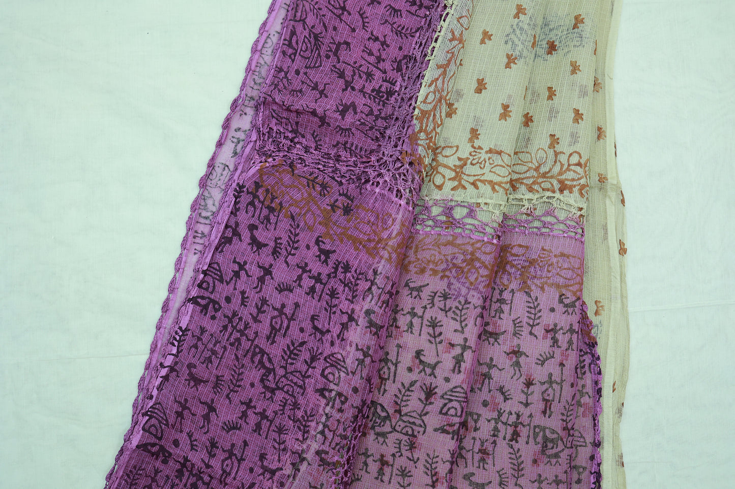 KS106 - Handwoven patchwork crochet saree