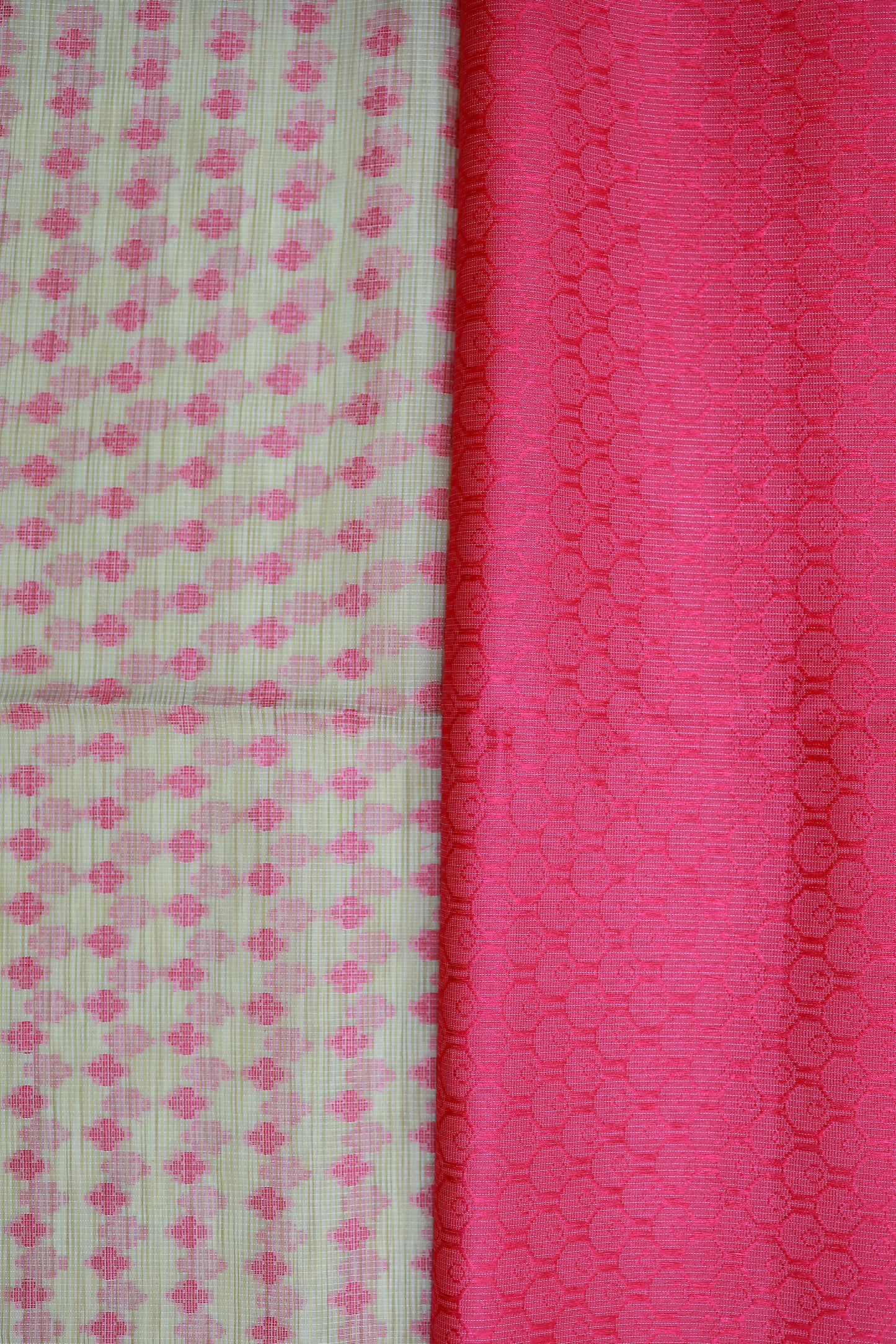 KS18 - Vibrant pink and soft beige cotton saree