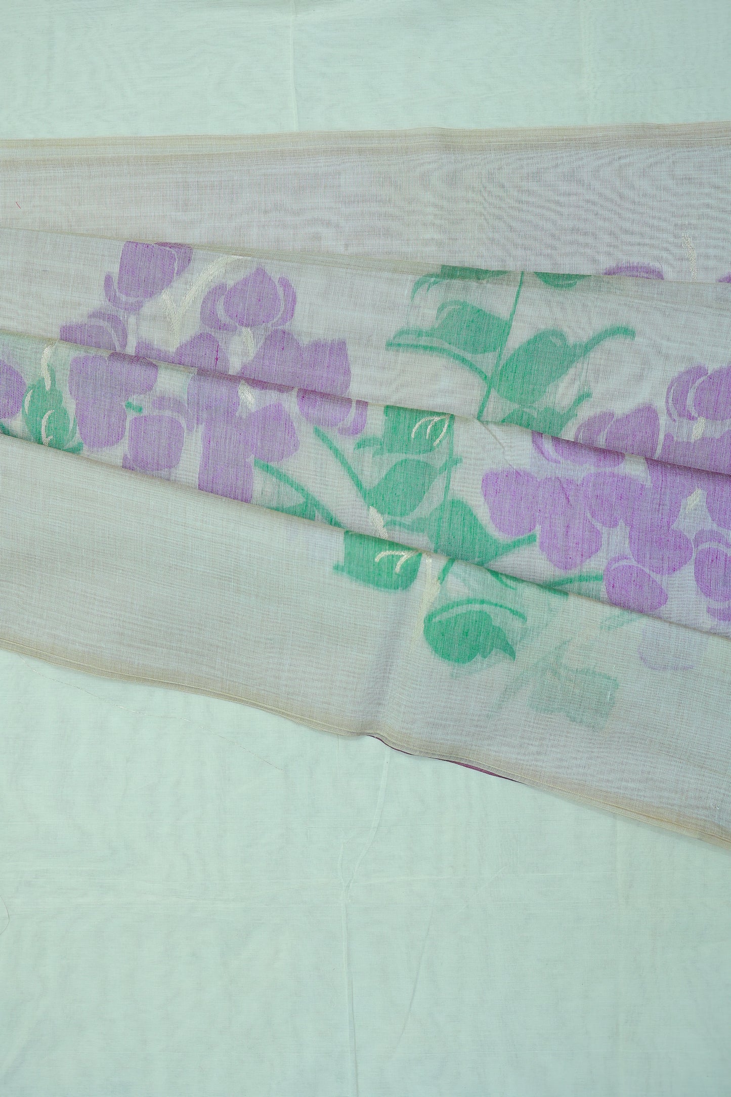 KS04 - Soft off White & Lavender silk blended cotton saree