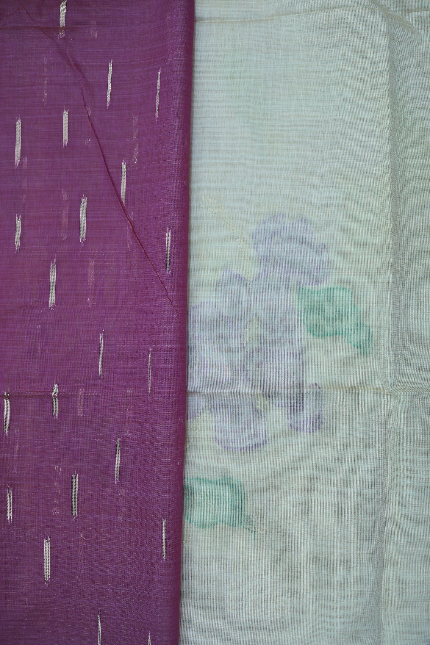 KS04 - Soft off White & Lavender silk blended cotton saree