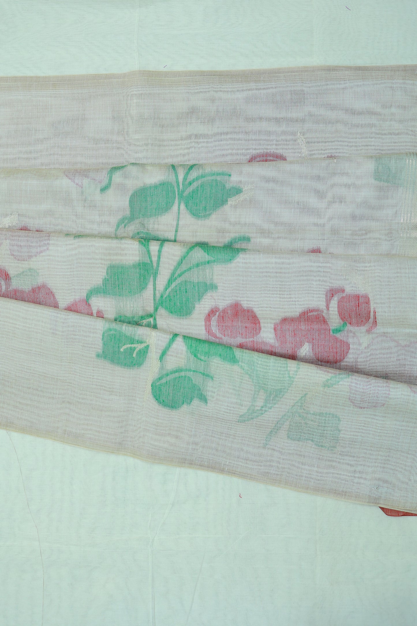 KS03 - Soft off white & Chilli red silk blended cotton saree