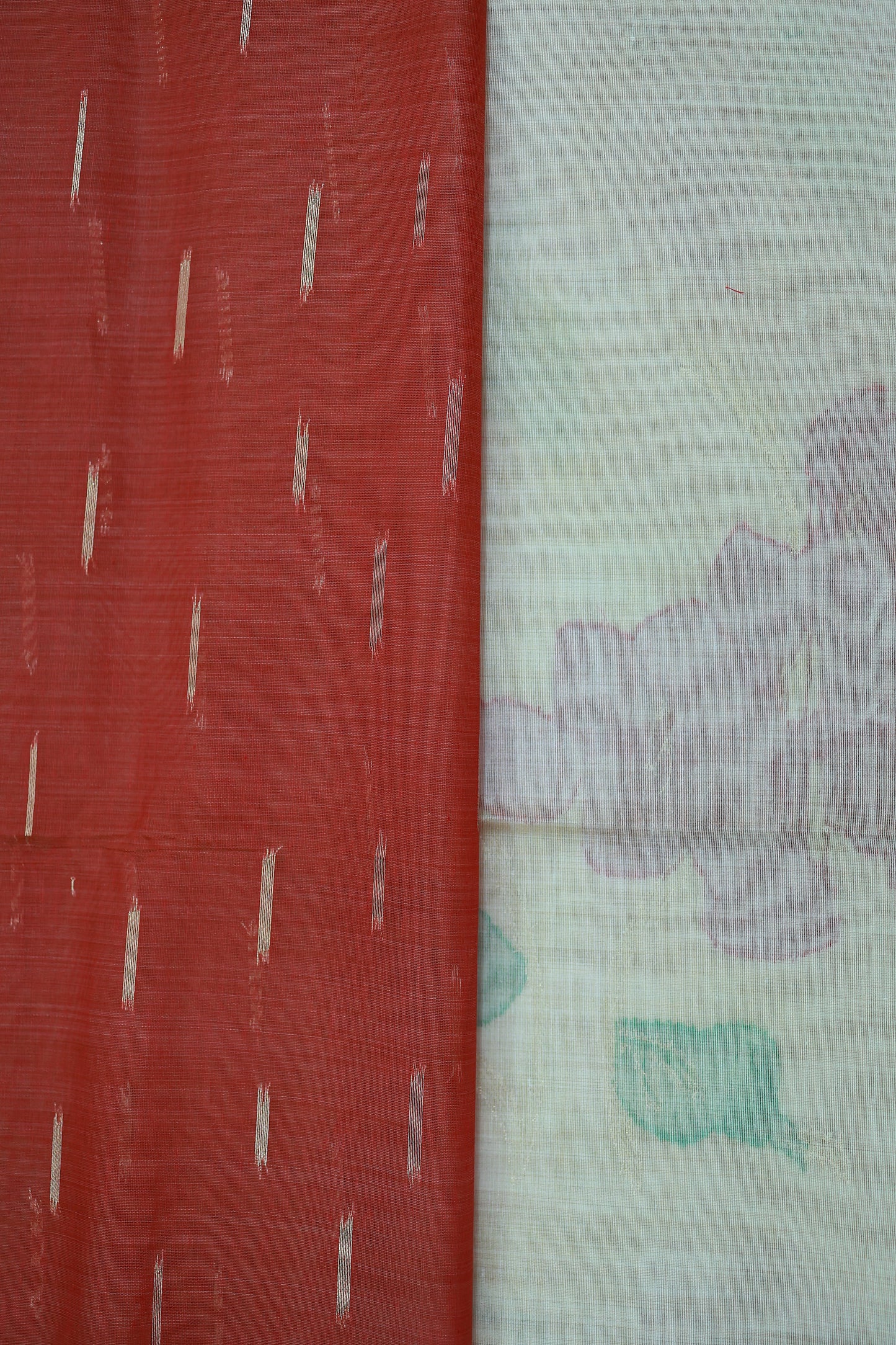 KS03 - Soft off white & Chilli red silk blended cotton saree