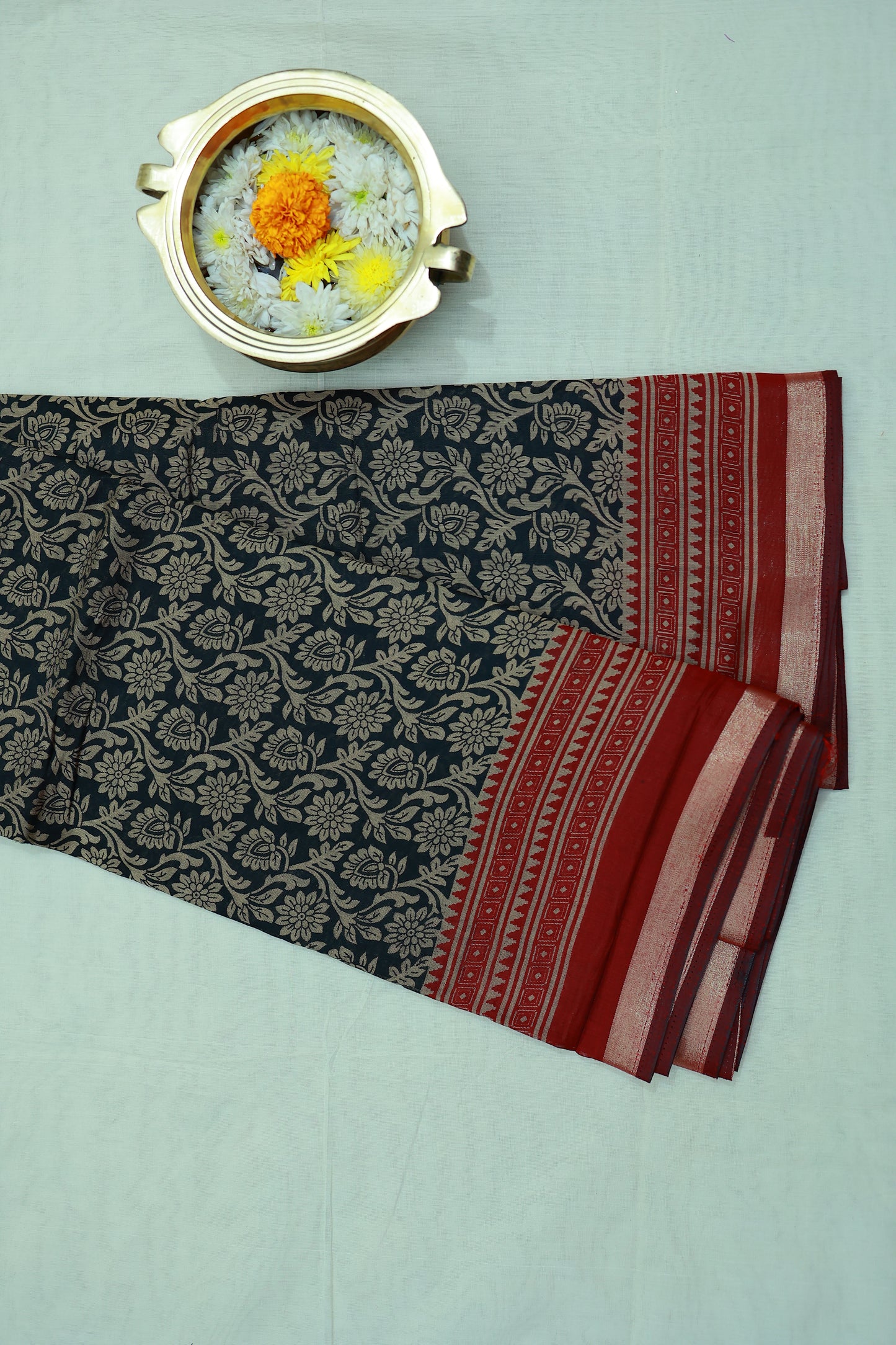 KS02 - Black and Maroon silk blended cotton saree